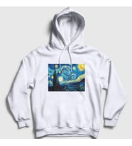 Presmono Unisex Beyaz Starry Night Art Painter Vincent Van Gogh Kapüşonlu Sweatshirt 303217tt