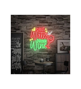 Save Water DRINK Wine Yazılı ve Şekilli Neon Tabela
