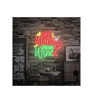 Save Water DRINK Wine Yazılı ve Şekilli Neon Tabela
