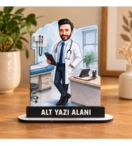 Kişiye Özel Doktor Karikatürlü 18 cm MDF Masaüstü Biblo - Hekim Hediyesi Doktora Özel Hediye