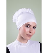 Beyaz Arkadan Bağlamalı Tesettür Bone Viskon Kumaş Fırfır Bone 1006_42