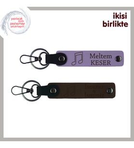 Müzikle Dans Eden Kalpler İçin, Kişiye Özel Nota Temalı Anahtarlık Takımı, Mor Menekşe-Koyu Kahve