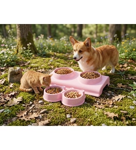 2 adet Büyük ve Küçük Boy Çiftli Kedi Köpek Mama Ve Su Kabı, Kedi Köpek Mama Kabı, Yükseltilmiş Eğim