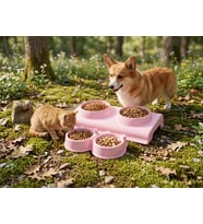 2 adet Büyük ve Küçük Boy Çiftli Kedi Köpek Mama Ve Su Kabı, Kedi Köpek Mama Kabı, Yükseltilmiş Eğim