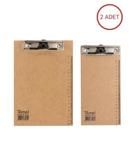 Temel A5 ve 1/3 A4 Ahşap Sekreterlik Metal Klipsli Kalem Tutma Aparatlı 2li Set