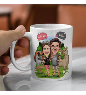 Kişiye Özel Doğada Bira Keyfi Yapan Çiftler Karikatürlü Kupa Bardak