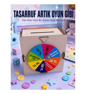 Mey İthalat® Para Biriktirme Challenge Kutusu Eğlenceli Şans Çarkı Ahşap Tasarruf Kumbarası