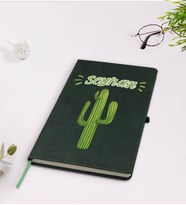 BK Gift Kişiye Özel Kaktüs Tasarımlı Yeşil Termo Deri Defter Model 1