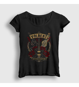 Presmono Kadın Siyah Guitar Gangsters Volbeat T-Shirt 543002tt