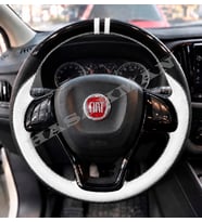Fiat Doblo 4 Dikme Direksiyon Kılıfı Parlak Siyah Beyaz Detaylı Beyaz Çift Yüzük ve Dikiş 2015-2022