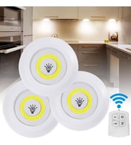 Pratik Led Dolap Ampul Pilli Uzaktan Kumandalı Yapışkanlı Kablosuz Pilli LED 3'lü Spot Lamba