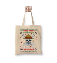 One Piece Ugly Christmas Sweater Knit Yılbaşı Beyaz Bez Çanta Uzun Saplı Alışveriş Çantası