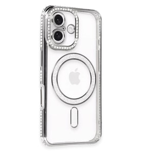 iPhone 16 Kılıf Joke Simli Magneticsafe Kılıf - Gri