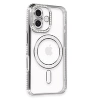 iPhone 16 Kılıf Joke Simli Magneticsafe Kılıf - Gri