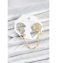 Kalp Yıldız Model Pirinç Gold Renk Zincir Bağlantılı Ear Cuff Küpe Seti 5886 - HPSBYI6661-73