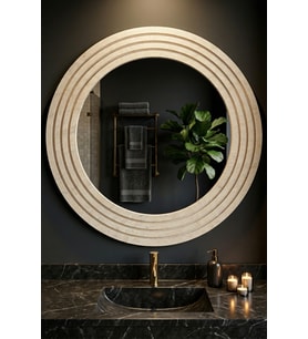 Antik Ahşap Traverten Dekoratif Ayna Banyo Lavabo Aynası Yuvarlak Ayna Duvar Aynası ( 43x56 )