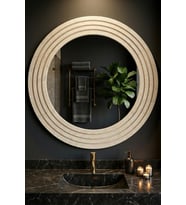 Antik Ahşap Traverten Dekoratif Ayna Banyo Lavabo Aynası Yuvarlak Ayna Duvar Aynası ( 43x56 )