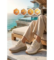 Walkway Bej Fileli Hafif Esnek Hafızalı Taban Unisex Spor Ayakkabı Flexion G