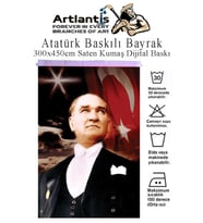 Atatürk Baskılı Türk Bayrağı 300x450 cm 1 Paket Bayraklı Atatürk Posteri Dijital Baskı Raşel Kumaş İç ve Dış Ortama Uygundur (Çok Renkli)