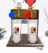 BK Gift Kişiye Özel Renkli Baskılı Newyork Tasarımlı İkili Vodka Bardağı ve Çift Musluklu Doğal Ahşap Vodka Standı-1 (Model 1)