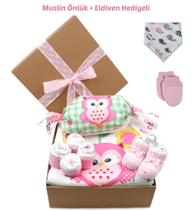 Yeni Doğan Kız Bebek Alt Açma seti, Cupcake, Patik, Müslin Önlük, Eldiven Hediye Seti (Aynı gün Kargo İmkanı)