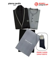 Pierre Cardin Paris Premium Erkek Triko Sabahlık Pamuklu Uzun Kollu 3'lü Damat Çeyiz Kutulu Pijama Takım Çorap Hediyeli