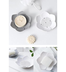 2 Adet Lotus Desenli Sabun Ve Sünger Tutacağı Silikon (BEYAZ) Su Giderli Lotus Şekilli Sabunluk