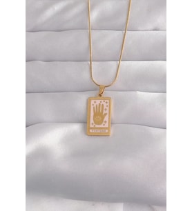 316L Çelik Gold Renk Pembe Mineli El Figür Tarot Kolye - TJ-BKO9031