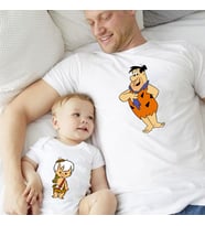 Babalar Günü Hediyesi Baba bebek  Kombin  Çakmaktaş Baba Oğul Tshirt Zıbın (Beyaz)