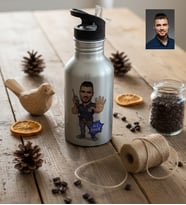 Kişiye Özel Karikatürlü Özel Güvenlik Pipetli Matara Gri Doğum Günü Hediyesi