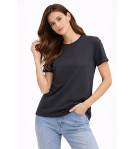 Bisiklet Yaka Tişört Regular Kalıp Basic Pamuklu Günlük Kullanım T-shirt - Füme