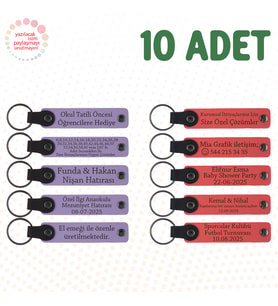 Mor Menekşe & Nar Çiçeği, 10’lu Set, Tarih ve İsimli Anahtarlık, Düğün Davetlilerine Anlamlı Sürpriz