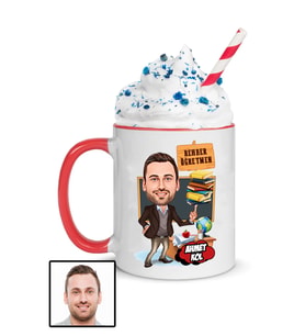 Erkek Rehber Öğretmene Hediye Karikatürlü Kırmızı Kupa Bardak