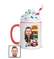 Erkek Rehber Öğretmene Hediye Karikatürlü Kırmızı Kupa Bardak