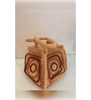 EL ÖRGÜSÜ MOTİF KIRMIZI TURUNCU ÇİZGİLİ ÇANTA (Yavruağzı-Pudra)