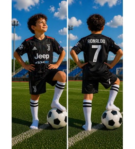 Cristiano Ronaldo Juventus 2019 Sezon Siyah Futbol Çocuk Forması 4 lü set Çorap Bileklik Hediyeli