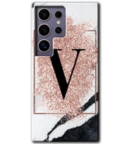 Galaxy S24 Ultra Kılıf HD Desen Baskılı Kılıf - Pembe Mermer Desenli V Harfi