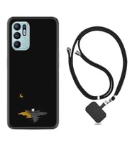 Oppo Reno 6 Kılıf Silikon Boyun Askılı İpli Desenli Silikon Ay ve Kedi 1683