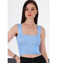 Z2001 DEWBERRY BAYAN KROP BLUZ-MAVİ
