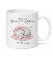 Benim Tatlı Uykucum Uyuyan Kedi Kalp Çizimli Sevgiliye Hediye Porselen Kupa Bardak