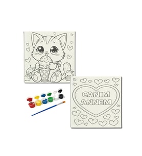 Okul Etkinliği-2'li Tuval Boyama Seti. 20x20 Cm Uv Baskı 6 Akrilik Boya 1 Fırça-model-240