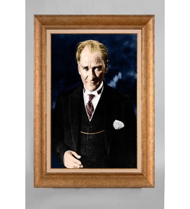 Altın Varaklı Çerçeveli Paspartulu Atatürk Tablo a185 (Gold)