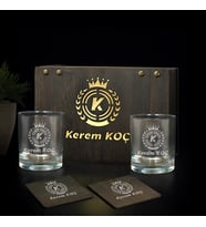Kişiye Özel Viski Bardağı Seti -2 li İsme Özel Viski Bardağı – Ahşap Kutulu Premium Hediye