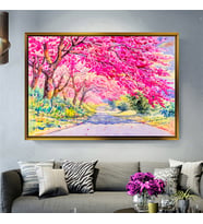 Tablore Pembe Kiraz Çiçeği Yolu Doğa Manzaralı Kanvas Tablo Modern Salon Duvar Dekoru