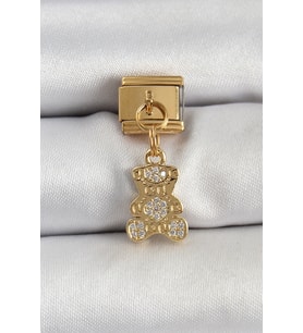 Mey İthalat® 316L Çelik Sallantılı Zirkon Taşlı Ayıcık Model Renk Nomination Charm