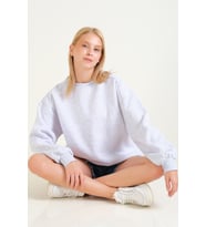 Giyim Dünyası Kadın 3 İp Şardonlu Sıfır Yaka Oversize Sweatshirt Gri