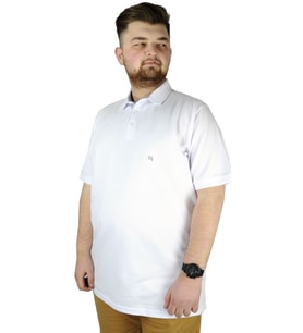 Mode XL Battal Beden Erkek Tshirt Polo Yaka Nakışlı Klasik Pike 20553 Beyaz