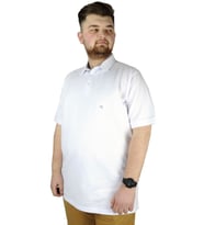 Mode XL Battal Beden Erkek Tshirt Polo Yaka Nakışlı Klasik Pike 20553 Beyaz