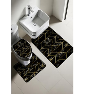 Modern Desenli Dijital Baskı 3’lü Banyo Paspas Takımı Yıkanabilir Kaymaz Tabanlı Klozet Takımı KLZ0050 (Çok Renkli)