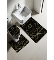 Modern Desenli Dijital Baskı 3’lü Banyo Paspas Takımı Yıkanabilir Kaymaz Tabanlı Klozet Takımı KLZ0050 (Çok Renkli)